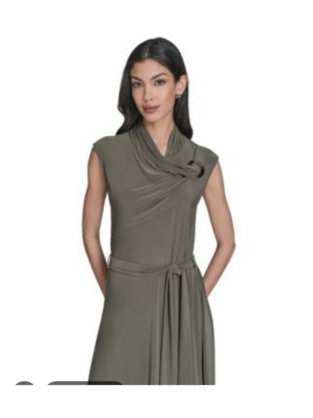 NWT Halston Sage Draped Gold Ring Belted Midi Maxi Dress Size 4 $134 - Picture 2 of 11